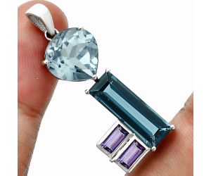 London Blue Topaz and Amethyst Pendant EXP02014 P-1738, 6x17 mm