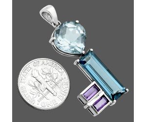 London Blue Topaz and Amethyst Pendant EXP02014 P-1738, 6x17 mm