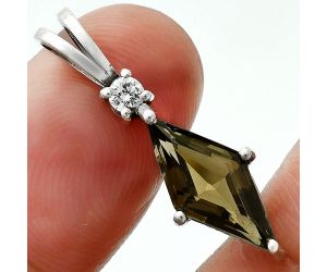 Smoky Quartz and White Zircon Pendant EXP02021 P-1113, 8x16 mm