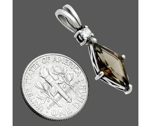 Smoky Quartz and White Zircon Pendant EXP02021 P-1113, 8x16 mm