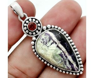 Kammererite and Garnet Pendant EXP02022 P-1500, 15x25 mm