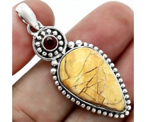 Brecciated Mookaite and Garnet Pendant EXP02024 P-1500, 14x23 mm