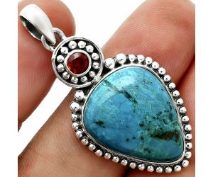 Shattuckite and Garnet Pendant EXP02027 P-1500, 17x20 mm