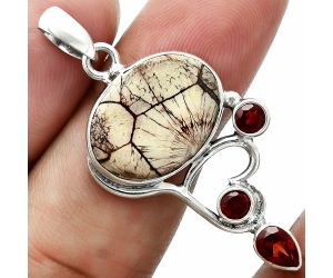 Mexican Bird Eye and Garnet Pendant EXP02028 P-1293, 13x18 mm