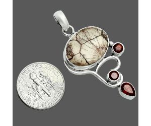 Mexican Bird Eye and Garnet Pendant EXP02028 P-1293, 13x18 mm