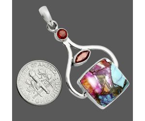 Kingman Orange Dahlia Turquoise and Garnet Pendant EXP02029 P-1187, 15x15 mm