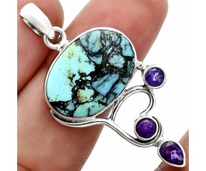 Lucky Charm Tibetan Turquoise and Amethyst Pendant EXP02030 P-1293, 14x20 mm