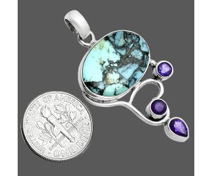 Lucky Charm Tibetan Turquoise and Amethyst Pendant EXP02030 P-1293, 14x20 mm