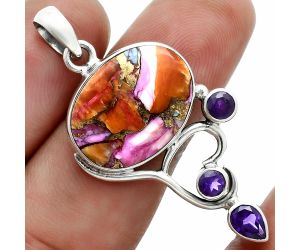 Kingman Orange Dahlia Turquoise and Amethyst Pendant EXP02031 P-1293, 14x19 mm