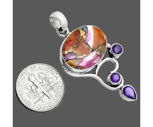 Kingman Orange Dahlia Turquoise and Amethyst Pendant EXP02031 P-1293, 14x19 mm