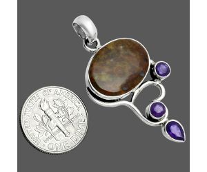 Rare Cady Mountain Agate and Amethyst Pendant EXP02033 P-1293, 13x18 mm