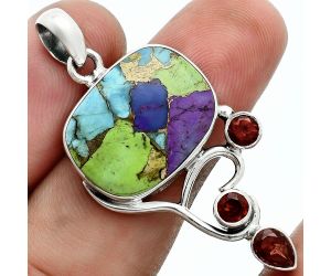 Multi Copper Turquoise and Garnet Pendant EXP02034 P-1293, 14x19 mm