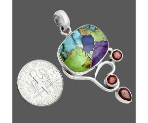 Multi Copper Turquoise and Garnet Pendant EXP02034 P-1293, 14x19 mm