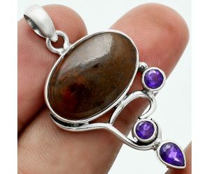 Texas Moss Agate and Amethyst Pendant EXP02035 P-1293, 13x21 mm