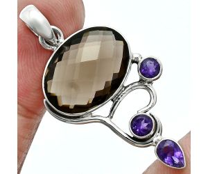 Smoky Quartz Checker Briolette and Amethyst Pendant EXP02037 P-1293, 13x18 mm