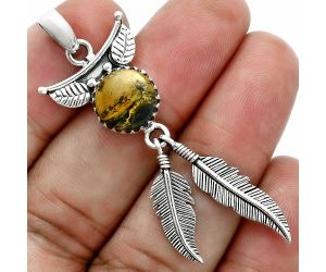 Feather - Turkish Rainforest Chrysocolla Pendant EXP02039 P-1284, 10x10 mm