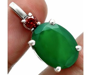 Green Onyx and Garnet Pendant EXP02048 P-1113, 12x16 mm