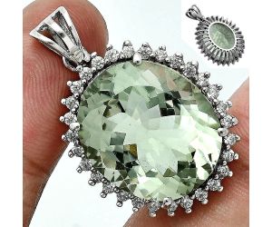 Prasiolite (Green Amethyst) and White Zircon Pendant EXP02056 P-1741, 17x20 mm