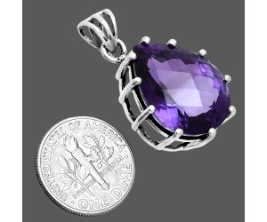 African Amethyst Checker Pendant EXP02057 P-1739, 16x20 mm