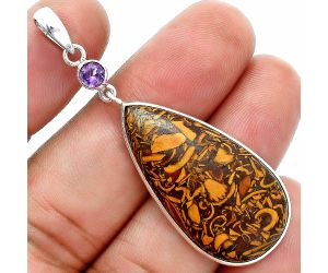 Coquina Fossil Jasper and Amethyst Pendant EXP02065 P-1098, 17x33 mm