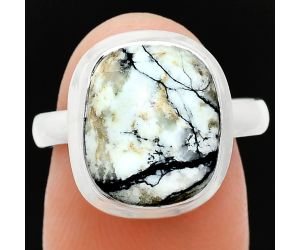 Authentic White Buffalo Turquoise Nevada Ring size-8 EXR01010 R-1007, 11x13 mm