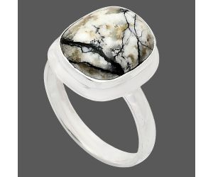 Authentic White Buffalo Turquoise Nevada Ring size-8 EXR01010 R-1007, 11x13 mm