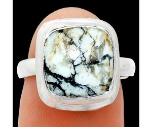 Authentic White Buffalo Turquoise Nevada Ring size-7 EXR01012 R-1007, 12x12 mm