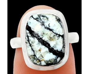 Authentic White Buffalo Turquoise Nevada Ring size-6.5 EXR01013 R-1007, 10x14 mm