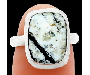 Authentic White Buffalo Turquoise Nevada Ring size-7 EXR01014 R-1007, 10x14 mm