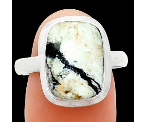 Authentic White Buffalo Turquoise Nevada Ring size-9.5 EXR01015 R-1007, 10x14 mm