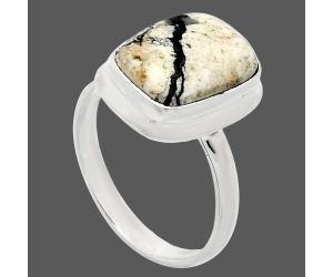 Authentic White Buffalo Turquoise Nevada Ring size-9.5 EXR01015 R-1007, 10x14 mm