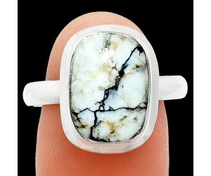 Authentic White Buffalo Turquoise Nevada Ring size-9.5 EXR01016 R-1007, 10x14 mm