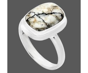 Authentic White Buffalo Turquoise Nevada Ring size-9.5 EXR01016 R-1007, 10x14 mm