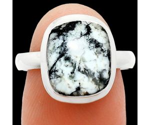 Authentic White Buffalo Turquoise Nevada Ring size-8 EXR01017 R-1007, 10x12 mm