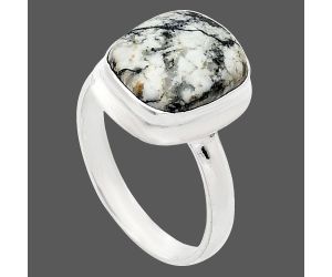 Authentic White Buffalo Turquoise Nevada Ring size-8 EXR01017 R-1007, 10x12 mm