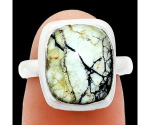 Authentic White Buffalo Turquoise Nevada Ring size-7 EXR01018 R-1007, 11x13 mm