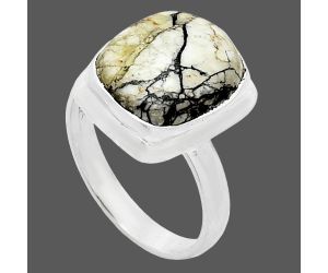 Authentic White Buffalo Turquoise Nevada Ring size-7 EXR01018 R-1007, 11x13 mm