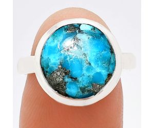 Natural Turquoise Morenci Mine Ring size-8 EXR01025 R-1007, 12x12 mm