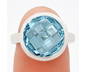 Sky Blue Topaz Checker Briolette Ring size-8 EXR01028 R-1007, 12x12 mm