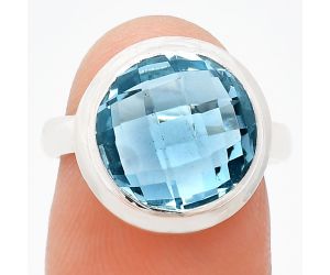 Sky Blue Topaz Checker Briolette Ring size-7 EXR01032 R-1007, 12x12 mm