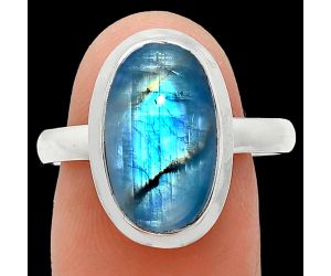 Rainbow Moonstone Ring size-9.5 EXR01047 R-1007, 9x15 mm