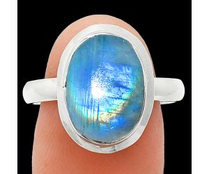 Rainbow Moonstone Ring size-9.5 EXR01049 R-1007, 10x14 mm