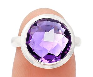 Amethyst Checker Briolette Ring size-7 EXR01061 R-1007, 12x12 mm