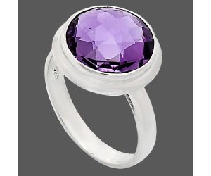 Amethyst Checker Briolette Ring size-7 EXR01061 R-1007, 12x12 mm