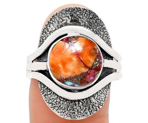 Kingman Orange Dahlia Turquoise Ring size-9.5 EXR01076 R-1402, 11x11 mm