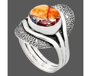 Kingman Orange Dahlia Turquoise Ring size-9.5 EXR01076 R-1402, 11x11 mm