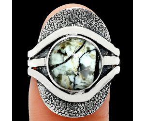 Authentic White Buffalo Turquoise Nevada Ring size-8.5 EXR01078 R-1402, 11x11 mm