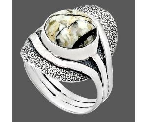 Authentic White Buffalo Turquoise Nevada Ring size-8.5 EXR01078 R-1402, 11x11 mm