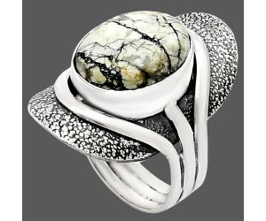 Authentic White Buffalo Turquoise Nevada Ring size-7 EXR01110 R-1402, 11x14 mm