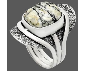 Authentic White Buffalo Turquoise Nevada Ring size-7 EXR01111 R-1402, 11x13 mm